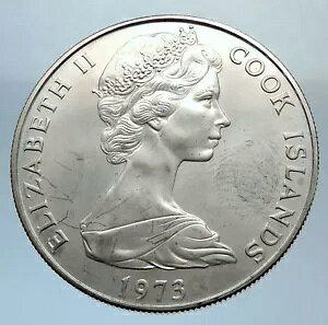 1973 クック諸島 エリザベス 2 世 ジェームス クック アンティーク シルバー 2.5 ドル コイン i71380