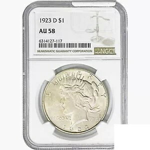 1923-D �V���o�[ �s�[�X �_���[ �R�C�� NGC AU58