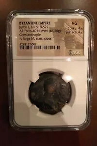 NGC O[hRC rU`鍑 WXeB 1 AD 518-527 RX^eBm[v AE Follis-40