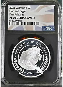 2023 CMX UK 1oz Vo[ v[t LION EAGLE COA #55 BLACK CORE FR NGC PF70