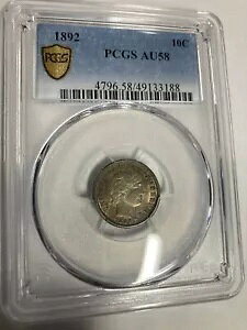 1892�N ���N�x BARBER DIME 10C PCGS AU58 �i�C�X�g�i�[