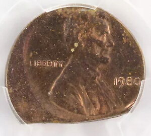 1980 1c �����J�[�� �Z���g 20% �I�t�Z���^�[ & 15% �X�g���[�g �N���b�v PCGS MS63 RB