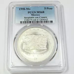 1998 Mo PCGS MS68 - メキシコ - SERPIENTE CON CRANEO - シルバー 1 オンス 5 ペソ #46208A