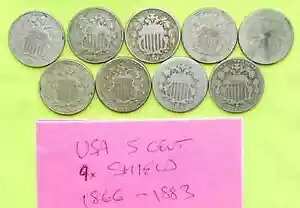 9x 1866 - 1883 5 Zg (V[h) -{ AJ AJ }- (46g)