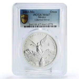 メキシコ 1 オンザ リベルタ独立天使 MS67 PCGS 銀貨 2003
