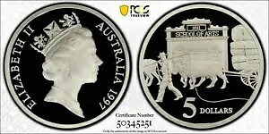 1997 �I�[�X�g�����A ���� 5 �h�� �V���o�[ �v���[�t �R�C�� PCGS PR70DCAM