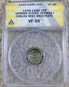 1245-1290 1 Pfennig German States Herman I Coburg Mint Bracteate VF 35 �V���o�[