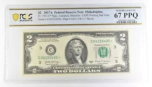 2017 A $2 フィラデルフィア PA FRN スターノート Fr#1941-C* 宝石 Unc 67 PPQ PCGS *8877