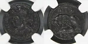 コンスタンティニアン、NGC AU、AD 330/340、AE 3/4 Bi-Nummus、Lugdunum、She Wolf、Twins