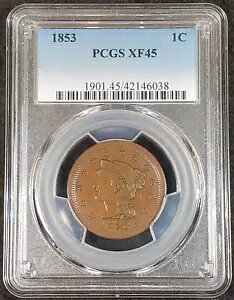 1853 PCGS XF45 ҂ݍ݃wA [W Zg 1901.45/42146038 ▭ȃRC A