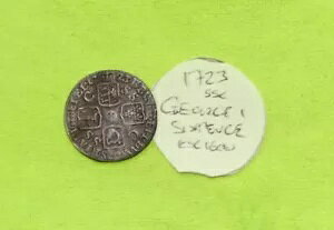 1723 SSC �V���o�[ SIXPENCE �R�C�� �L���O �W���[�W 1 �� (1714 - 1727) 3.00g ESC1600 (c)