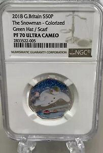 2018 �V���o�[ �v���[�t 50 �y���X �R�C���uThe Snowman - Green Hat / Scarf�vNGC �O���[�h PF70 UC