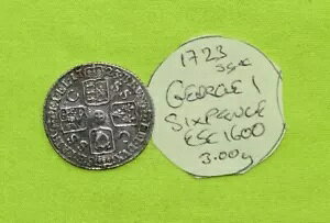 1723 SSC �V���o�[ SIXPENCE �R�C�� �L���O �W���[�W 1 �� (1714 - 1727) 3.00g ESC1600 (b)