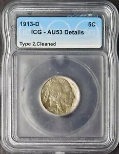 1913-D �^�C�v 2 �o�b�t�@���[ �j�b�P�� - ICG AU53 �ڍ� - ?COINGIANTS?