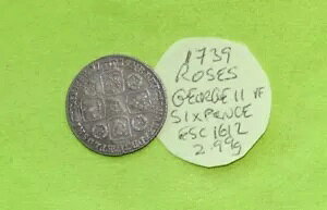 1739 ���[�Y �V���o�[ SIXPENCE �R�C�� �L���O �W���[�W II (1727 - 1760) 2.99g ESC1612