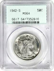 1942 S ウォーキング リバティ 50C *ああ、第 2 世代* *PCGS MS64* *素晴らしい!*