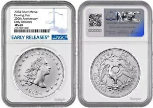 2024 Silver Flowing Hair Ag 230Th Anniv Medal NGC MS69 [X