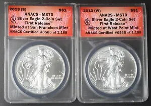 2013-W/S �A�����J�� �V���o�[ �C�[�O�� 2 �R�C�� �Z�b�g - ANACS MS70 �������[�X -COINGIANTS