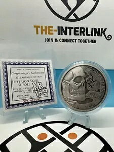 5オンス ホーボー ニッケル アンティーク プルーフ ジェファーソン スカル スクロール 999 シルバー COA #0097