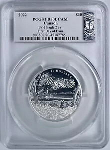 2022 カナダ $30 多面動物ハクトウワシ 2 オンス コイン PCGS PR70DCAM HR FDOI