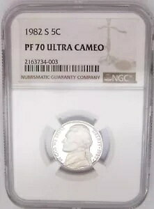 1982-S ジェファーソン ニッケル NGC PF70 ウルトラ カメオ = レア & 希少、本付き $800!