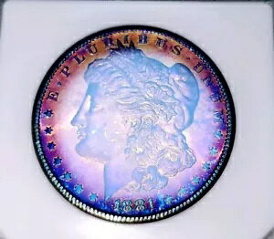 1881 S MORGAN シルバー ドル PC MS!!65PL レインボートーン