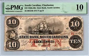 �T�E�X�J�����C�i�A�`���[���X�g�� �p�~���ꂽ�ʉ� $10 1850�N�� PMG 10 VG P-SC40G34b