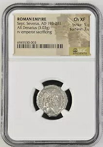 ローマ帝国 - セプティミウス セウェルス - AD 193-211 - デナリウス銀貨 - NGC Ch XF