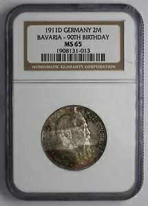 1911 D �h�C�c �V���o�[ 2 �}�[�N �o�C�G�������a 90 ���N NGC MS 65