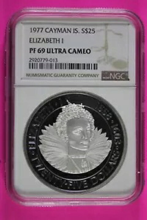 楽天市場】1977 PF 69 ケイマン諸島 エリザベス 1 世 25 ドル銀貨 NGC
