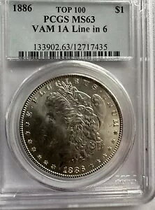 1887 ���[�K�� �V���o�[ �_���[ VAM 1A - LINE IN 6 **�g�b�v 100**PCGS MS 63