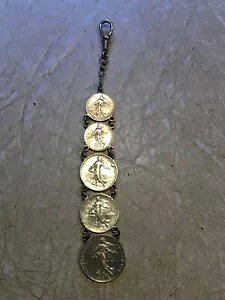 WW1 �t�����X �V���o�[ 1 & 2 �t���� 1918 1919 & 50C 1918 UNC 5 �R�C�� �`�F�[�� �t�H�u 1 �I���X