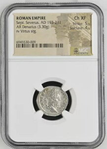 ローマ帝国 - セプティミウス セウェルス - AD 193-211 - デナリウス銀貨 - NGC Ch XF