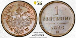 1852-M �C�^���A �����o���f�B�A-���F�l�`�A 1 �Z���e�V�� PCGS MS65BN Lot#G7428 Gem BU!�C�[�O��