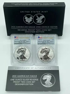 2021 ���o�[�X �v���[�t �A�����J�� �V���o�[ �C�[�O�� �f�U�C�i�[ 2 �{�Z�b�g PCGS PR70 FS �t���b�O LBL