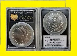 2021 S モーガン シルバー ダラー PCGS MS 70 初日 AIP ブラック サイン入り BALAN MS 70