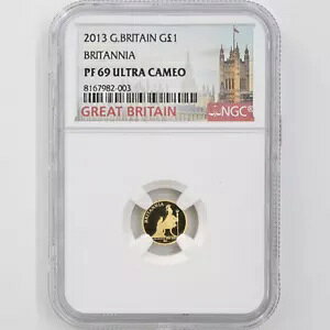 2013 英国プレミアム ブリタニア 1 ポンド 金貨 1/20 オンス プルーフ Ngc Pf 69 UC セミ