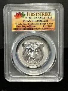 2020 $25 グリズリー ベア 多面ハイレリーフ 初日発行 1/100 レア*
