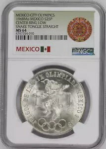 :1968 Mo S25-PESOS ���L�V�R�V�e�B �I�����s�b�N NGC MS64 ���ʃ����O �X�g���[�g �^�� II