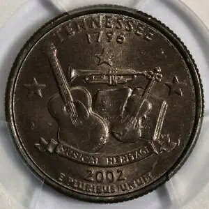 2002 PCGS MS65 �s�K�؂ɃA�j�[�����O���ꂽ�v�����V�F �e�l�V�[ �N�H�[�^�[ �~���g �G���[ ���A