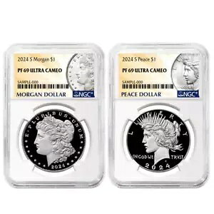 2024-S $1 �v���[�t ���[�K�� �A���h �s�[�X �V���o�[ �_���[ 2 �Z�b�g NGC PF69UC ���[�K�� & �A���v...