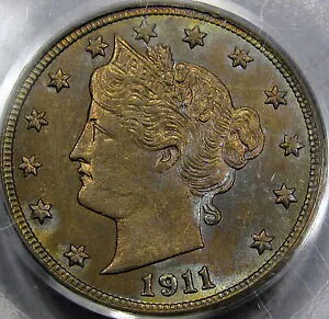 1911 ���o�e�B�܂��� V �j�b�P���`���C�X BU PCGS MS-63 �f���炵���F�ƌ��� NICE