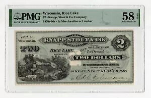 1870 N`90 N $2 Knapp, Stout & Co. EBXRVBCXCN - PMG 58 EPQ