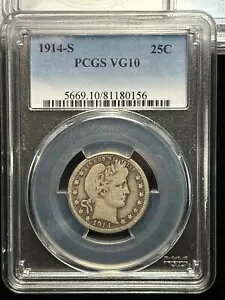 1914-S Barber Quarter Semi Key Date PCGS VG10 荠ȉĩIWi RC