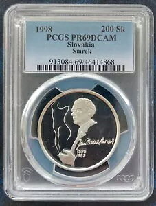 �X���o�L�A �V���o�[ 200 �R���� �v���[�t �R�C�� 1998 KM#45 JAN SMREK PCGS PR69 �g�b�v �|�b�v