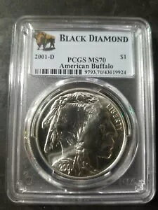 2001-D �A�����J�� �o�b�t�@���[ PCGS MS70 �u���A �u���b�N �_�C�������h�v ���ɒႢ�|�b�v & �~���g