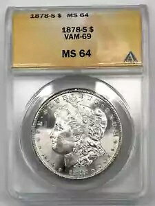 1878-S モルガン ドル ANACS MS64 - VAM-69 刻印ウィング フェザー - 魅力的なコイン