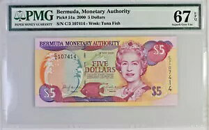 2000 バミューダ ピック# 51a 5 ドル Wmk: マグロ フィッシュ PMG 67 素晴らしい宝石 UNC