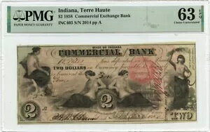 1858 $2 Indiana Terre Haute Commercial Exchange �p�~���ꂽ OBSINC403 PMG CU63 EPQ