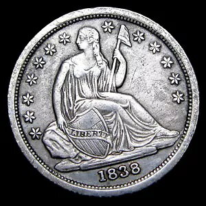 1838 Small Stars Seated Liberty Dime Silver ---- �f���炵���f�B�e�[���̃��A�R�C�� #SW447